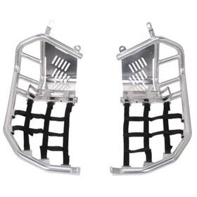 Tusk 19-22836624-3b838e Foot Peg Nerf Bars With Heel Guards Silver Black Webbing For 2006-2