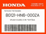 Honda Genuine Splash Guard, Rr. *NH1*(BLA 80121-HN6-000ZA New. Price: $43.61.